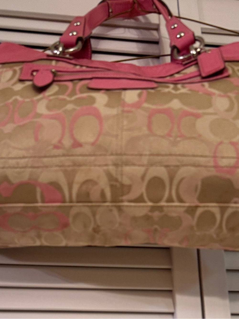 Coach Beige and Pink Signature Canvas Tote with Pink Leather Trim - Picture 4 of 9